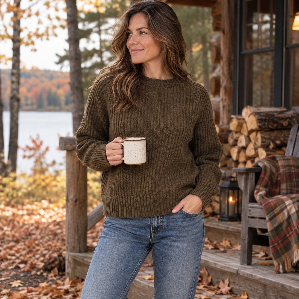 Vintage C.C. Filson Crewneck Sweater 100% Lambswool Rib Knit Brown Women's L